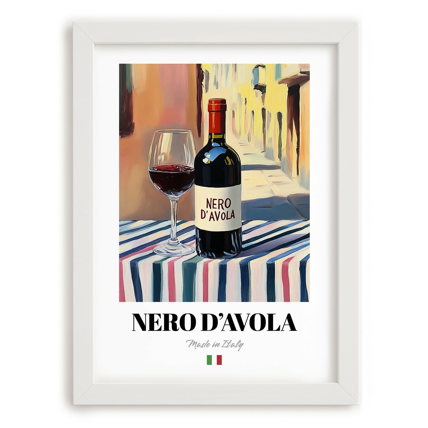 Nero d'Avola – Italian Red Wine, Enoteca Poster, placed in minimal white frame