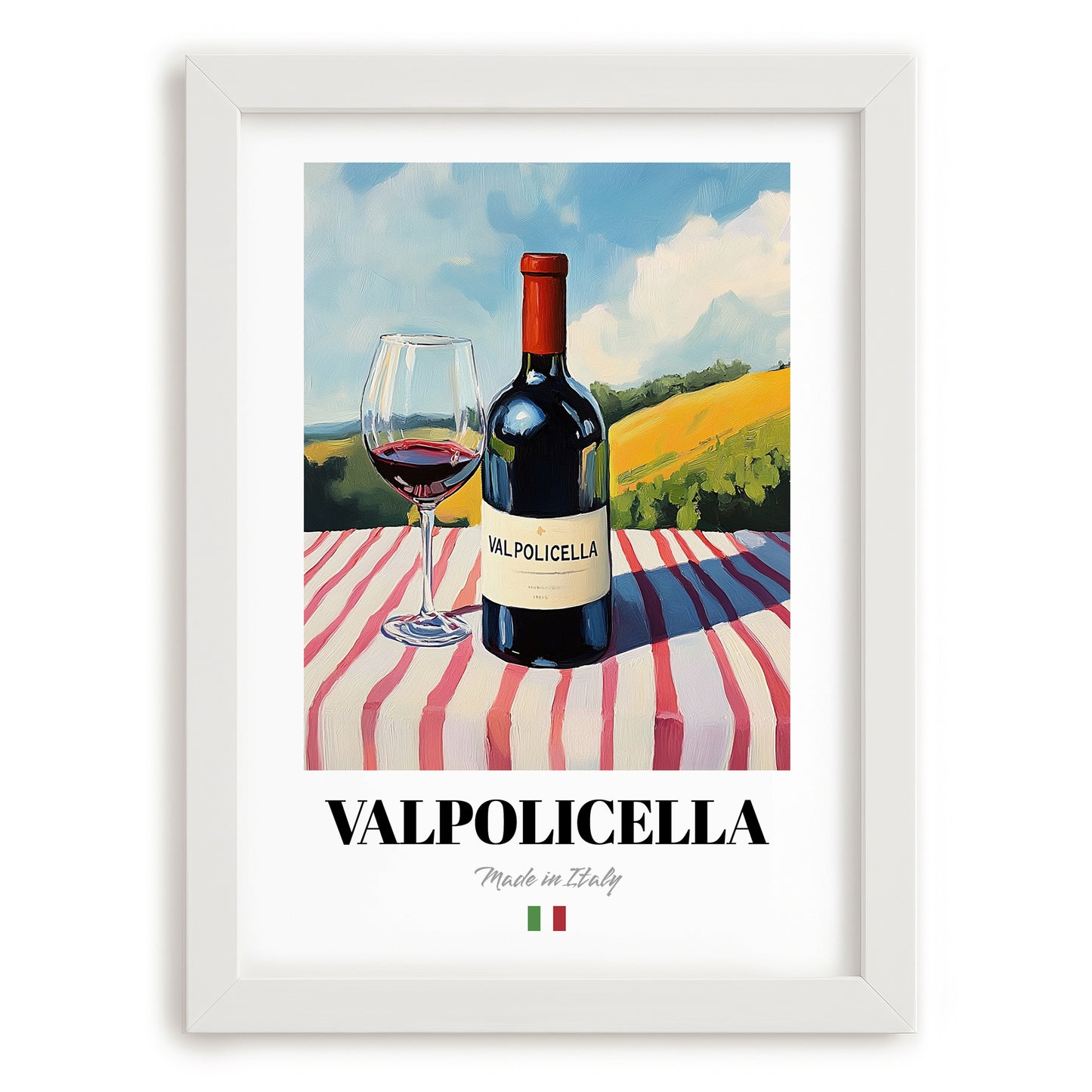 Valpolicella – Italian Red Wine, Wine Bar Still Life, placed in minimal white frame