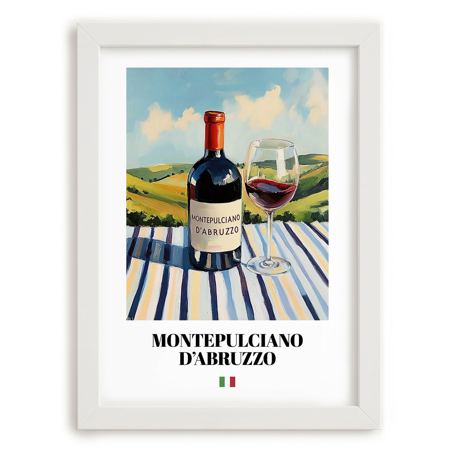Montepulciano d'Abruzzo – Italian Red Wine, Wine Bar Wall Decor, placed in minimal white frame