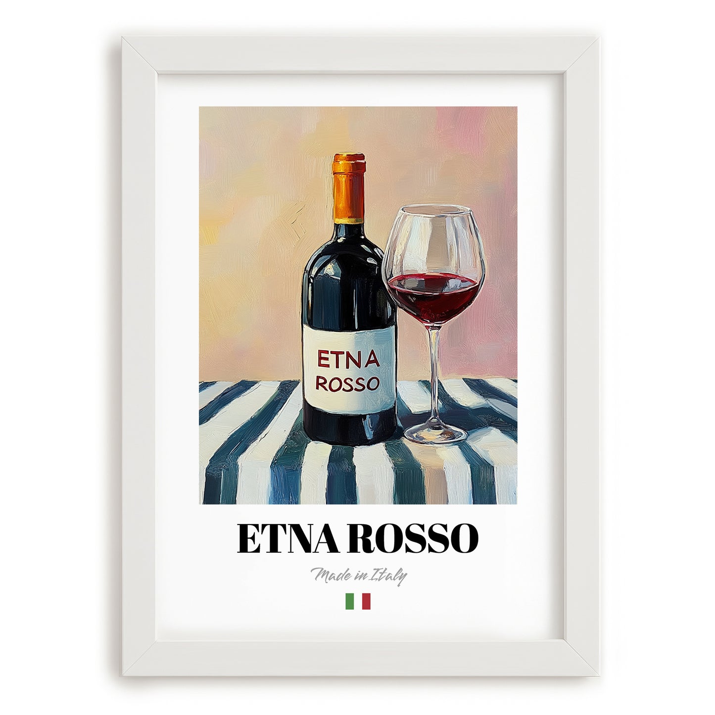 Etna Rosso – Italian Red Wine, Tasting Room Painting, placed in minimal white frame