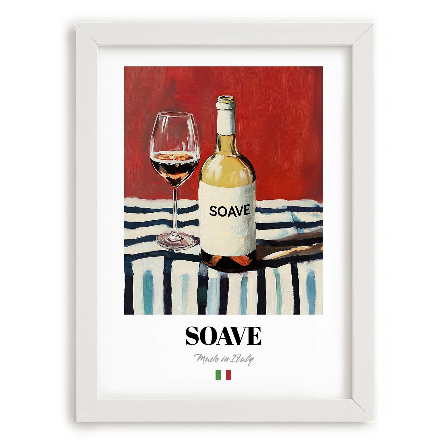 Soave – Italian White Wine, Wine Bar Still Life, placed in minimal white frame
