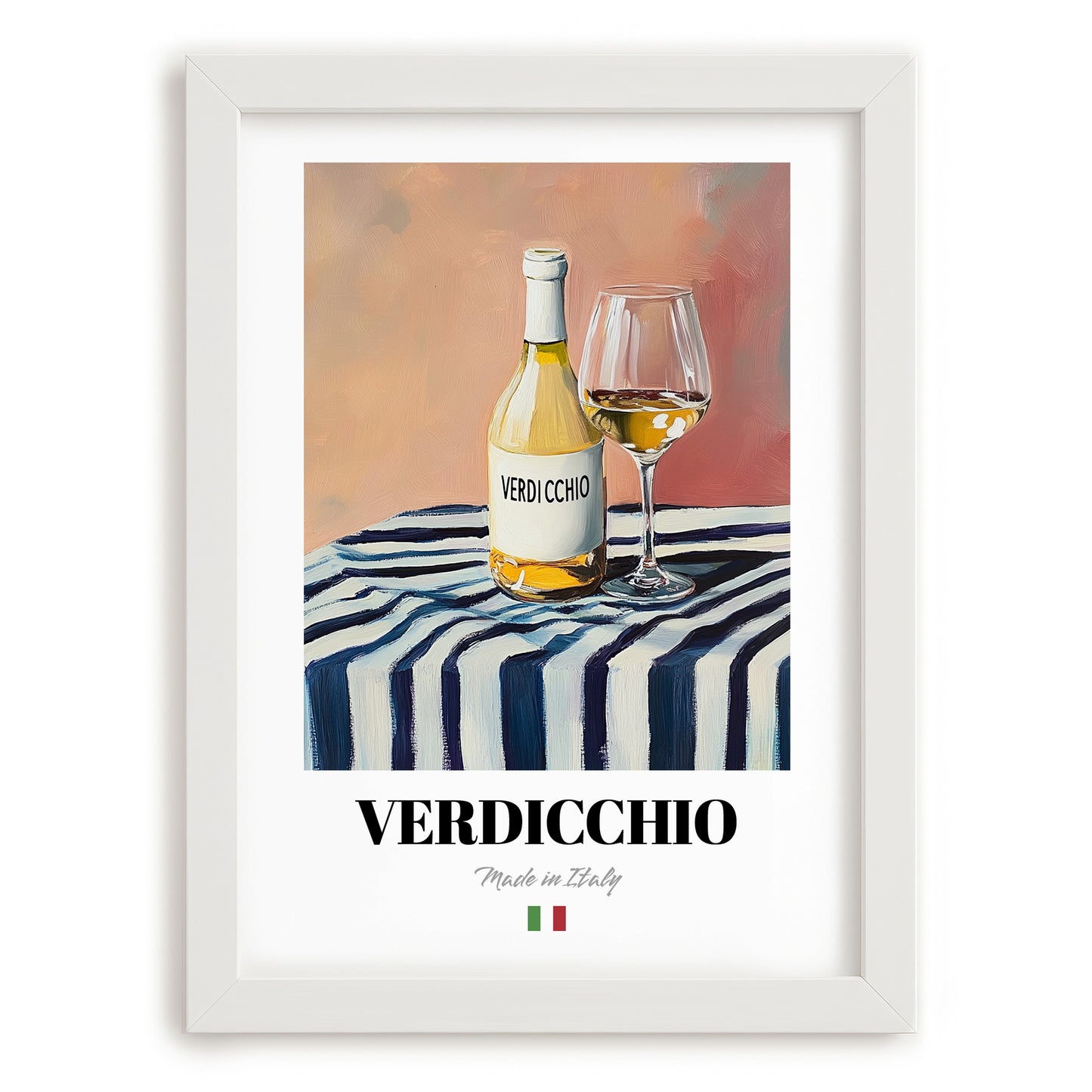 Verdicchio – Italian White Wine, Wine Bar Painting, placed in minimal white frame