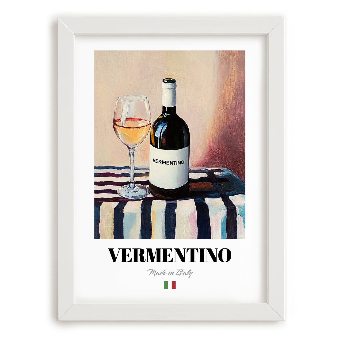 Vermentino – Italian White Wine, Vinoteca Poster, placed in minimal white frame