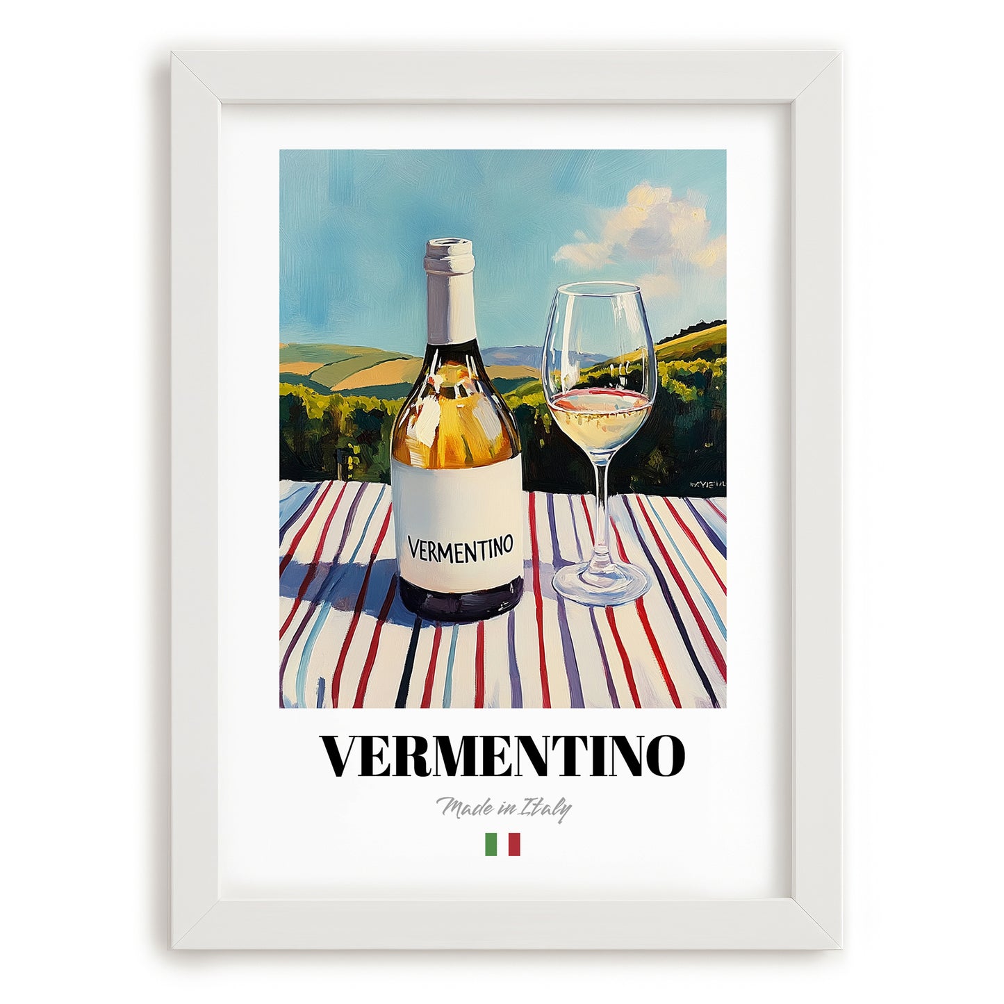 Vermentino – Italian White Wine, Vinoteca Poster, placed in minimal white frame