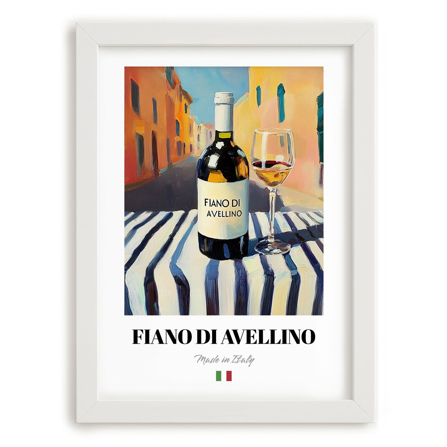 Fiano di Avellino – Italian White Wine, Wine Bar Illustration, placed in minimal white frame