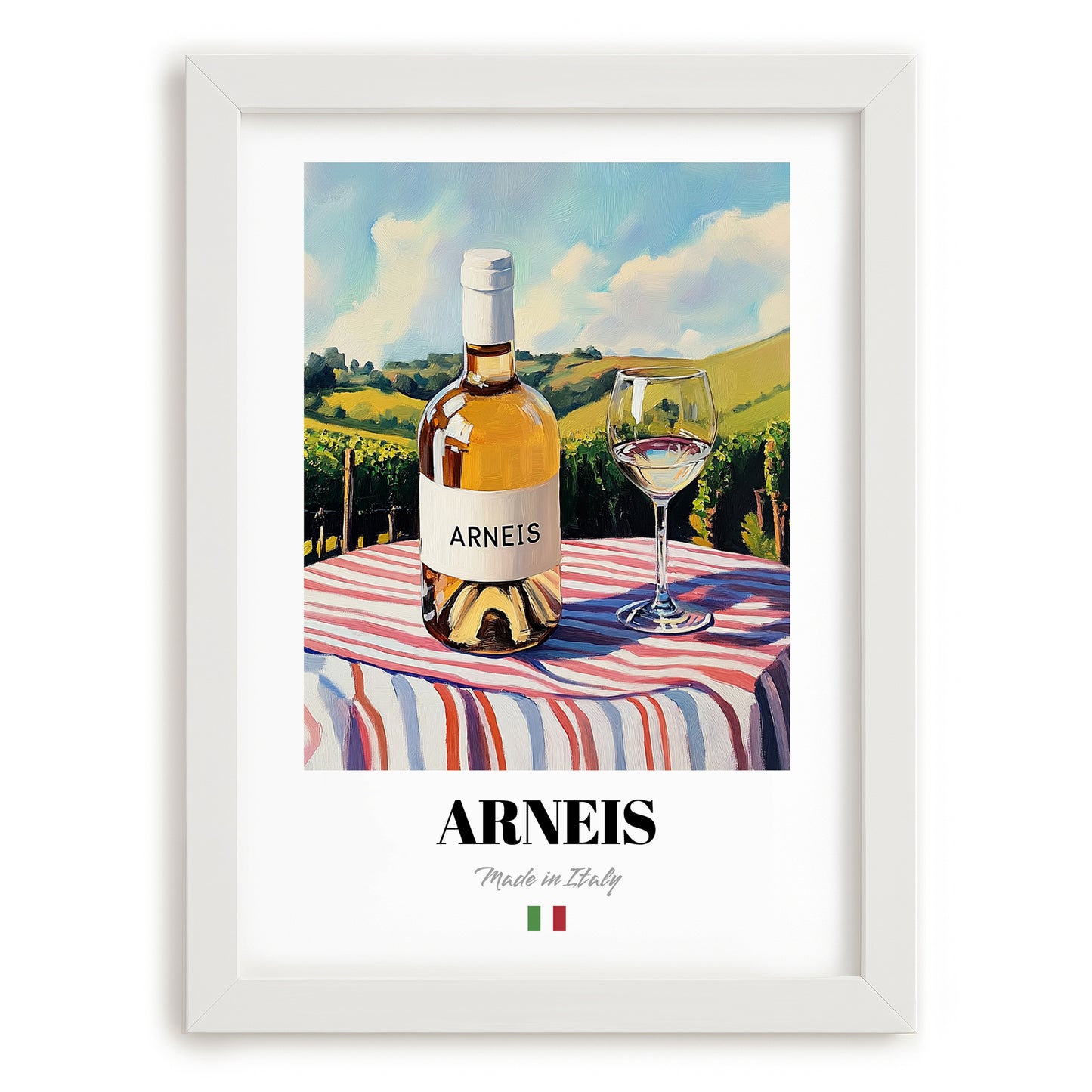 Arneis – Italian White Wine, Wine Bar Wall Art, placed in minimal white frame