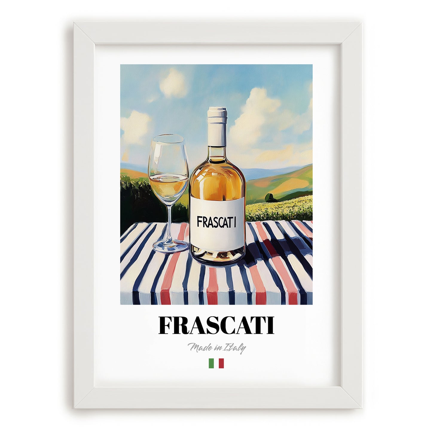 Frascati – Italian White Wine, Vinoteca Painting, placed in minimal white frame