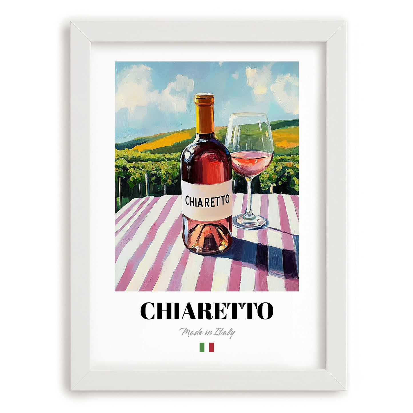 Chiaretto – Italian Rose Wine, Vinoteca Illustration, placed in minimal white frame