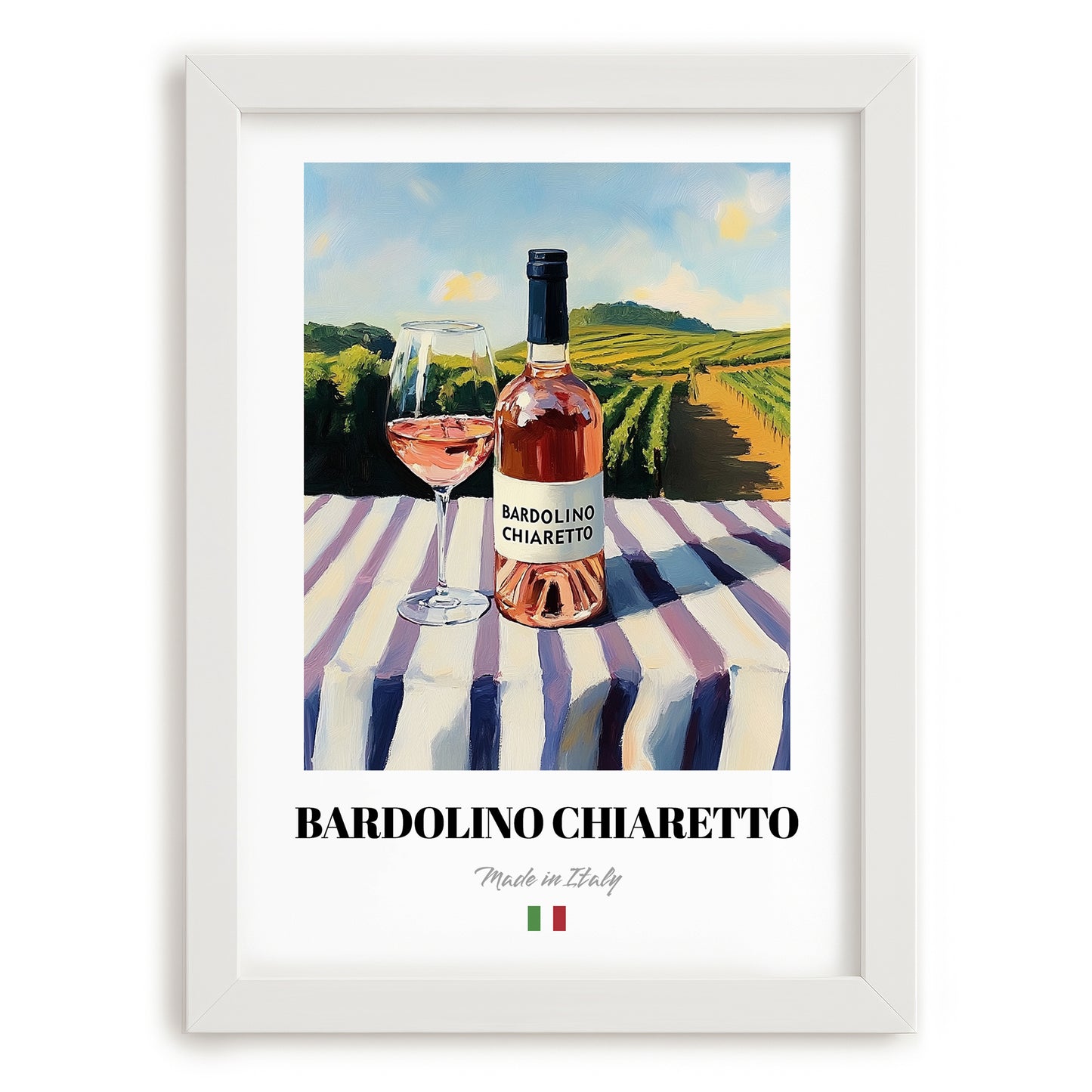 Bardolino Chiaretto – Italian Rose Wine, Wine Bar Art, placed in minimal white frame
