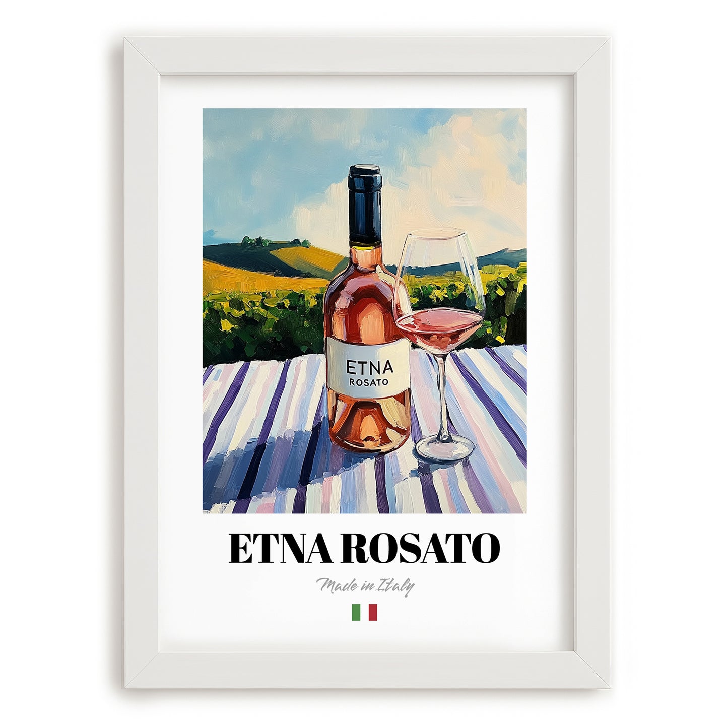 Etna Rosato – Italian Rose Wine, Wine Bar Print, placed in minimal white frame