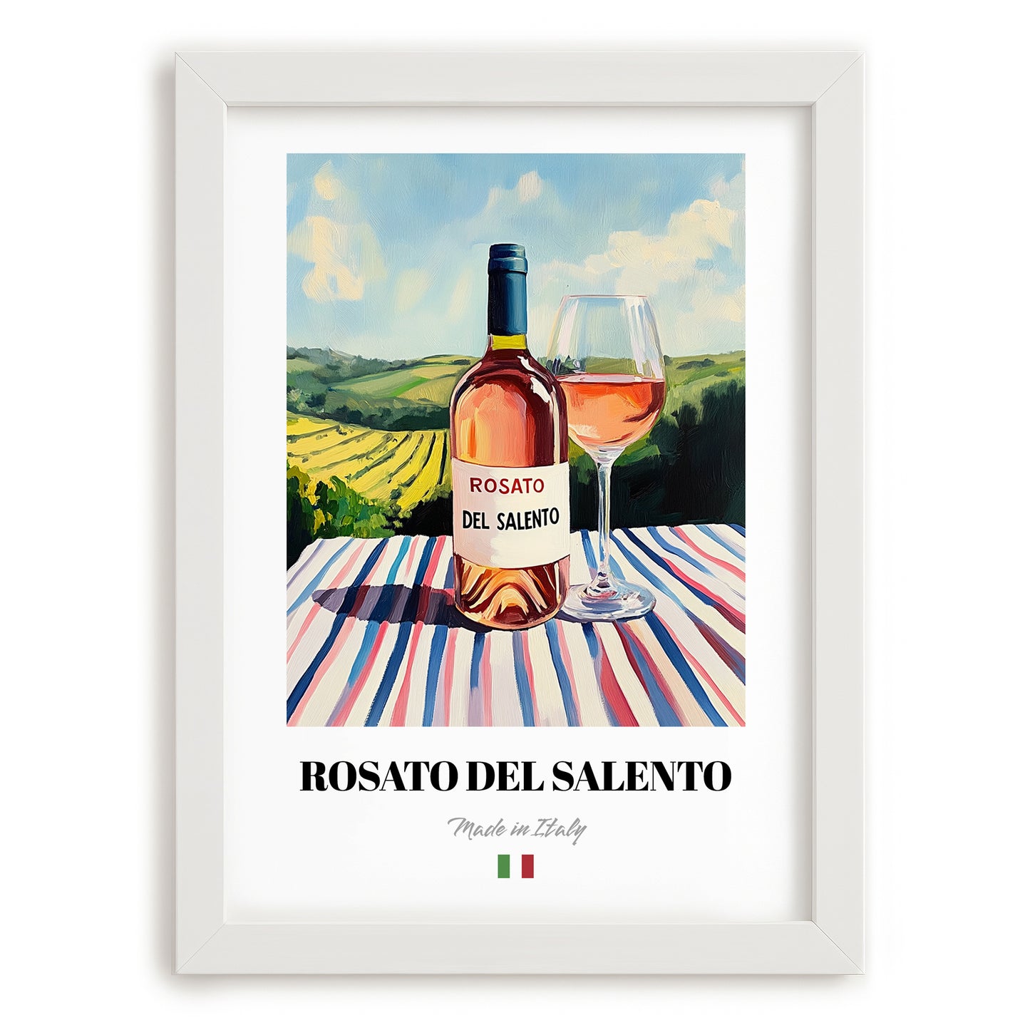 Rosato del Salento – Italian Rose Wine, Wine Bar Poster, placed in minimal white frame