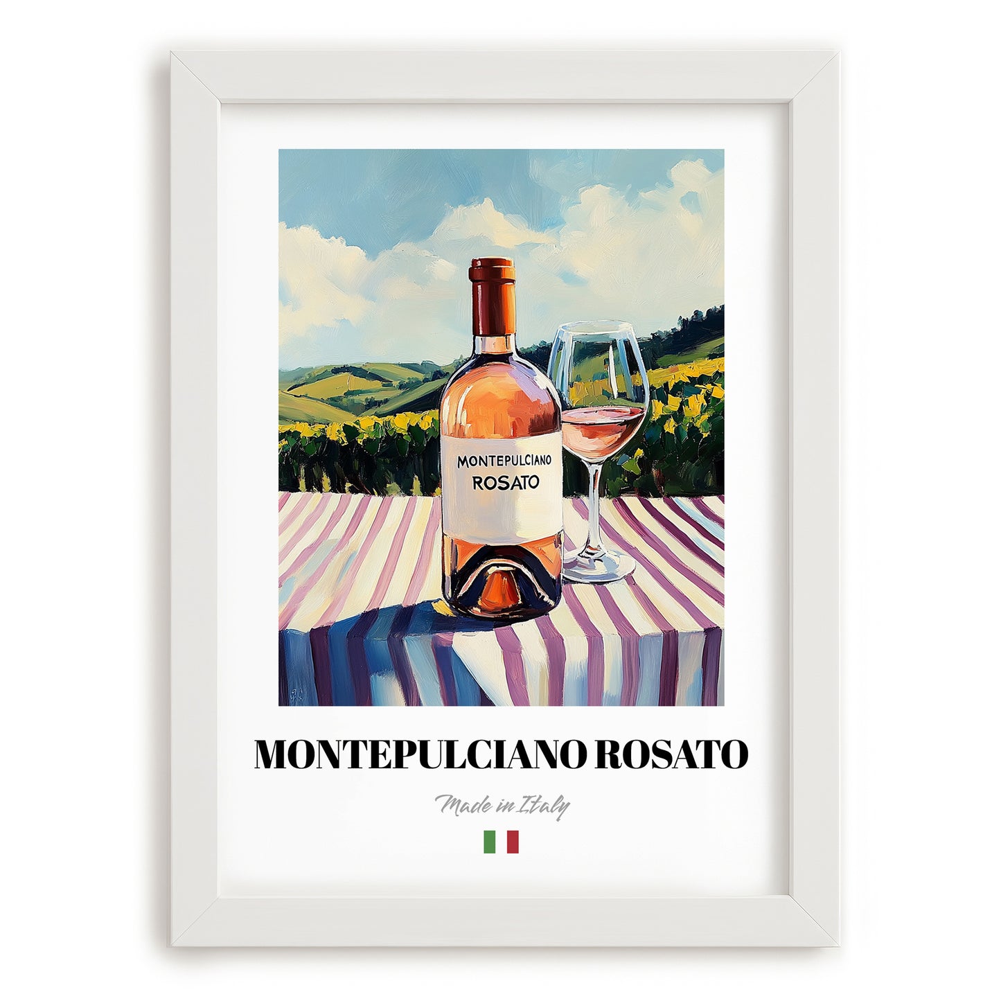 Montepulciano Rosato – Italian Rose Wine, Wine Bar Print, placed in minimal white frame