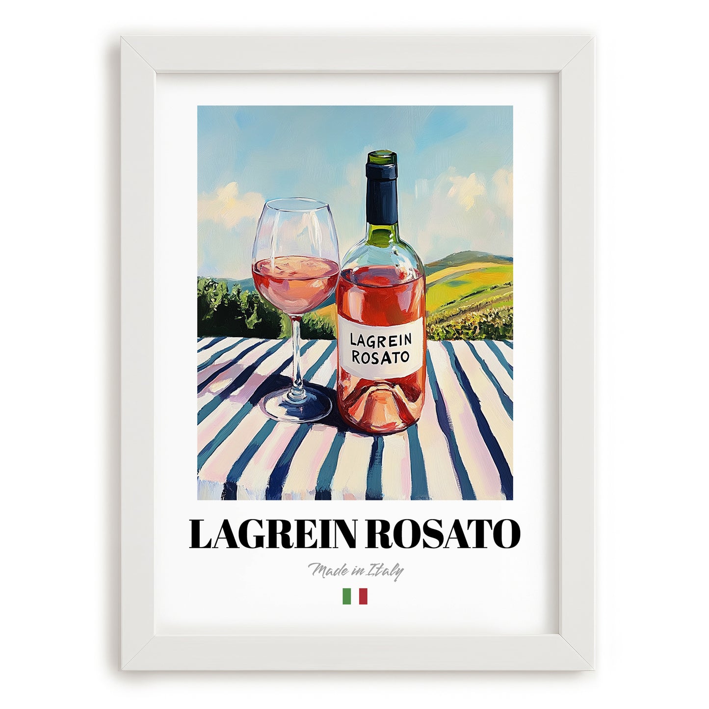 Lagrein Rosato – Italian Rose Wine, Wine Bar Still Life, placed in minimal white frame