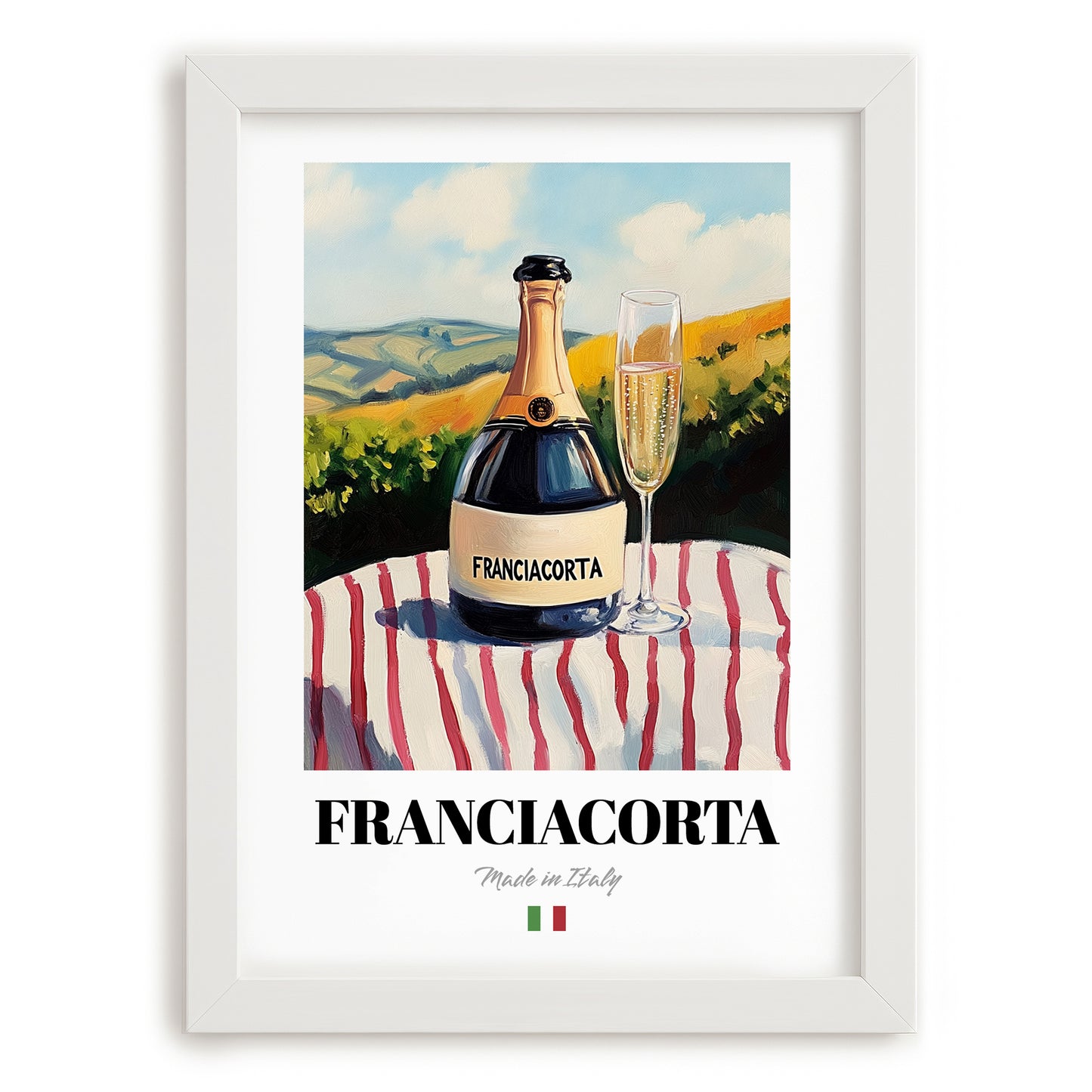 Franciacorta – Italian Sparkling Wine, Vineyard Terrace Print, placed in minimal white frame