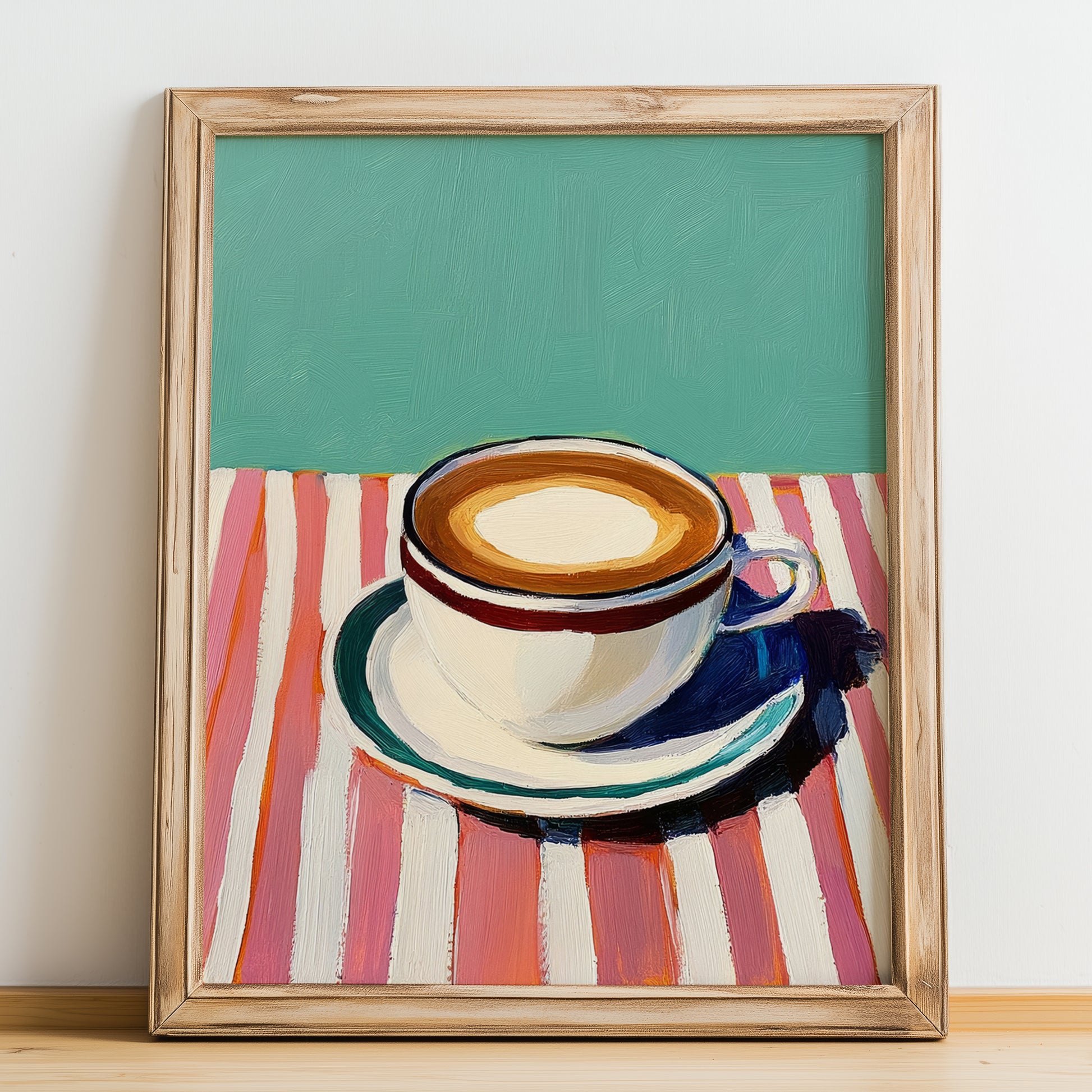 Café con Leche – Spanish Coffee, Book Café Painting, no-text version framed in wood