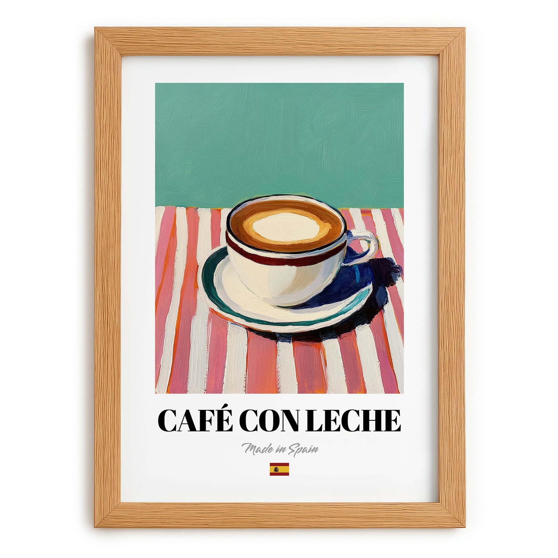Café con Leche – Spanish Coffee, Book Café Painting, set in oak frame