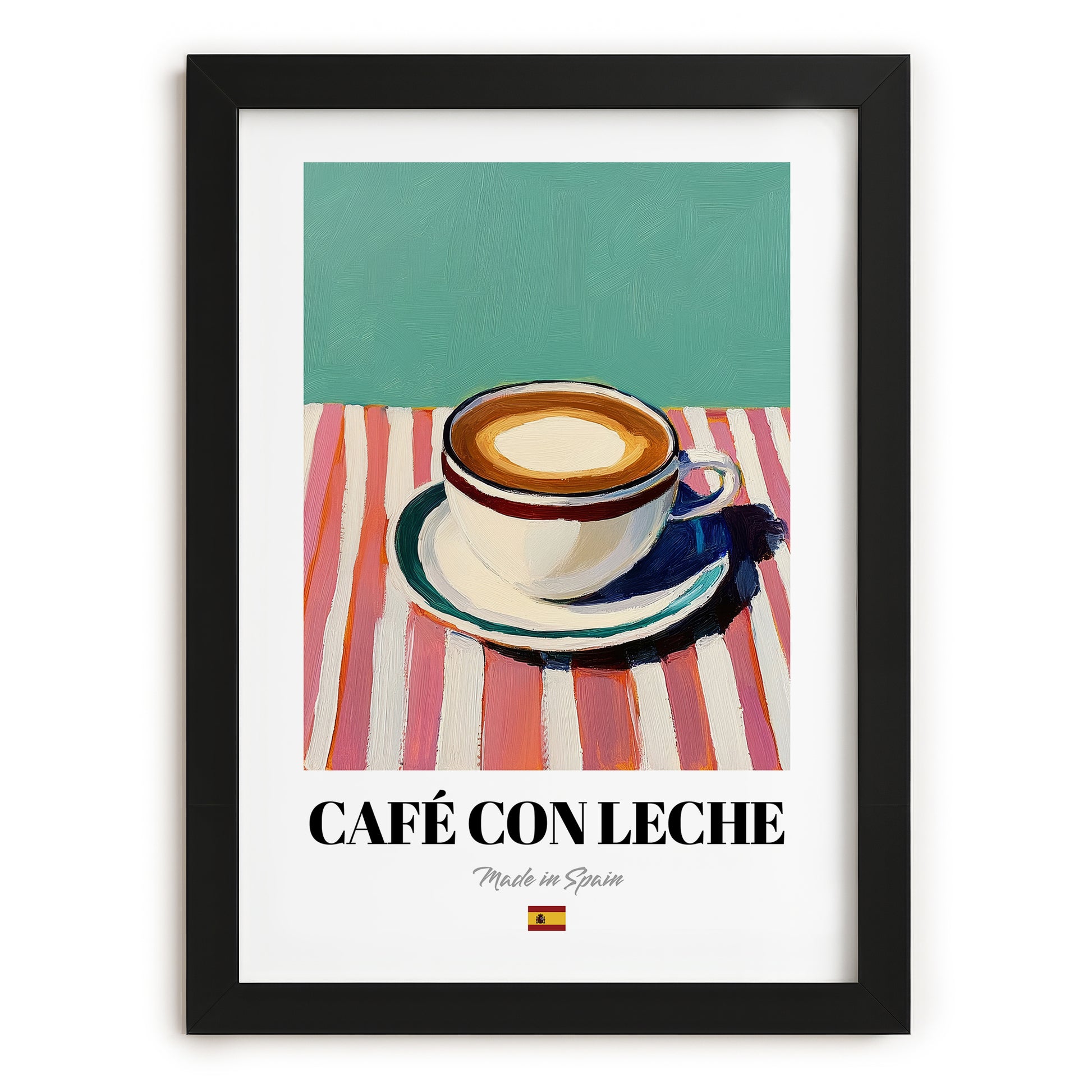 Café con Leche – Spanish Coffee, Book Café Painting, in sleek black frame