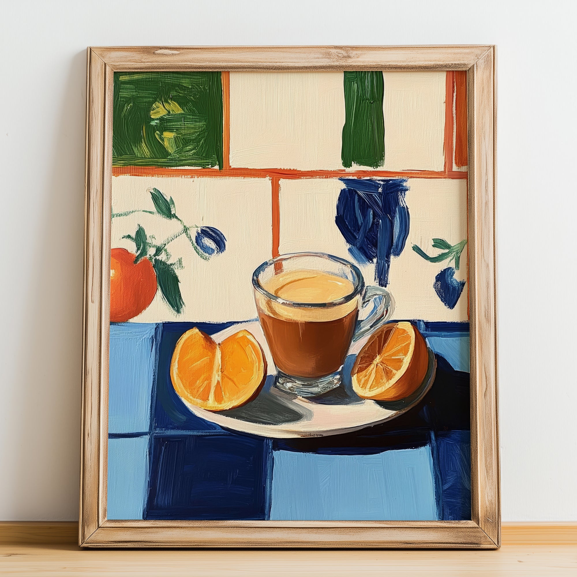 Cortado – Spanish Coffee, Konditorei Print, no-text version framed in wood