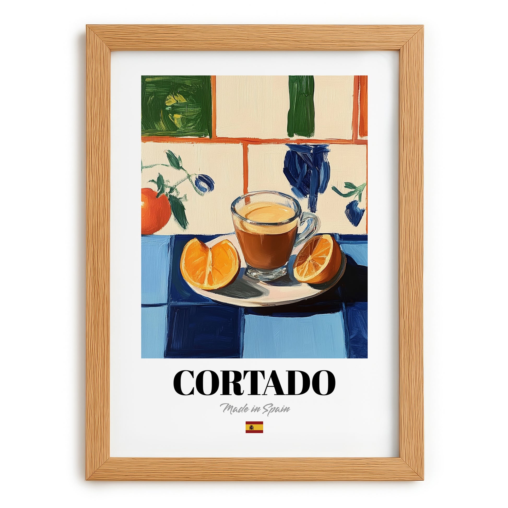 Cortado – Spanish Coffee, Konditorei Print, set in oak frame
