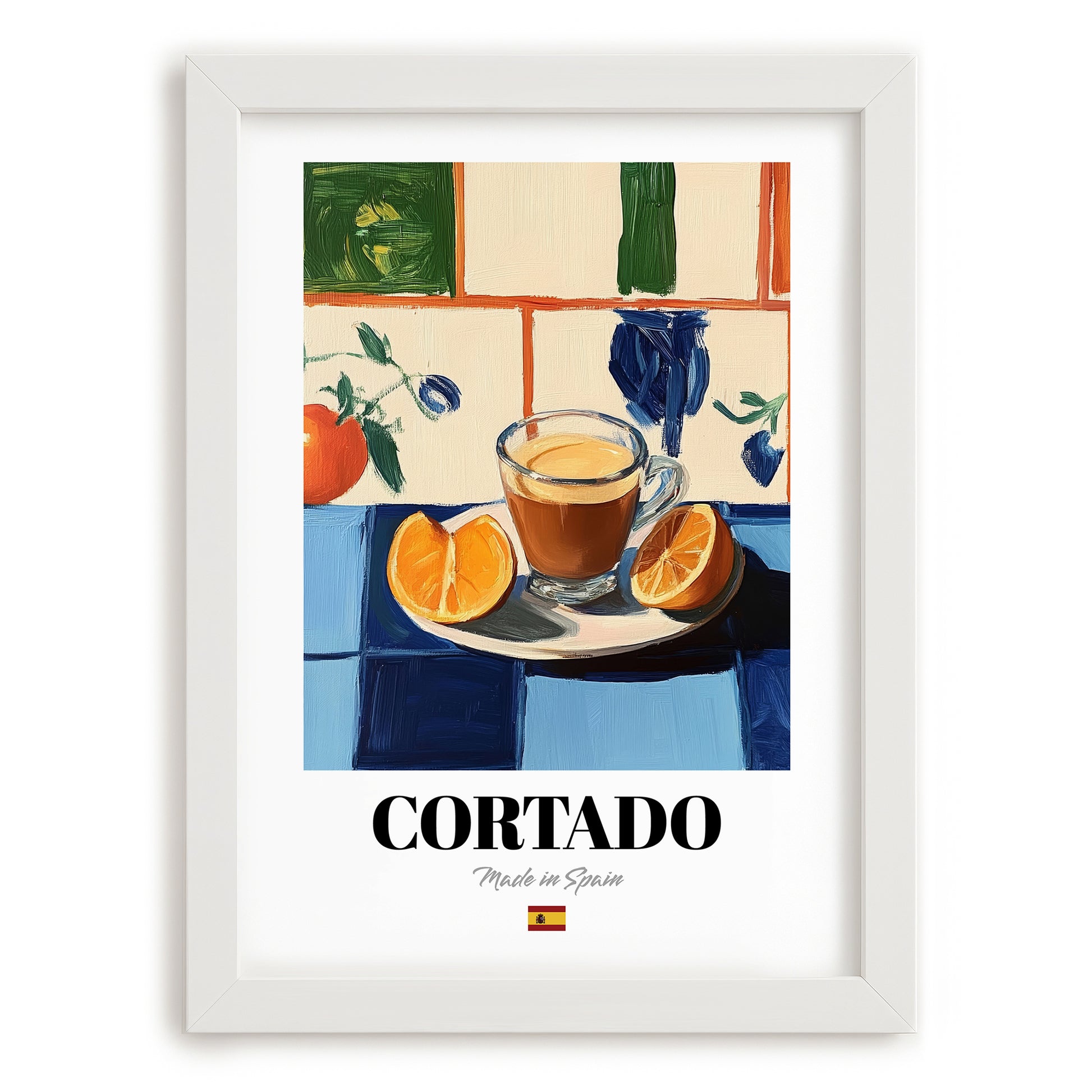 Cortado – Spanish Coffee, Konditorei Print, placed in minimal white frame
