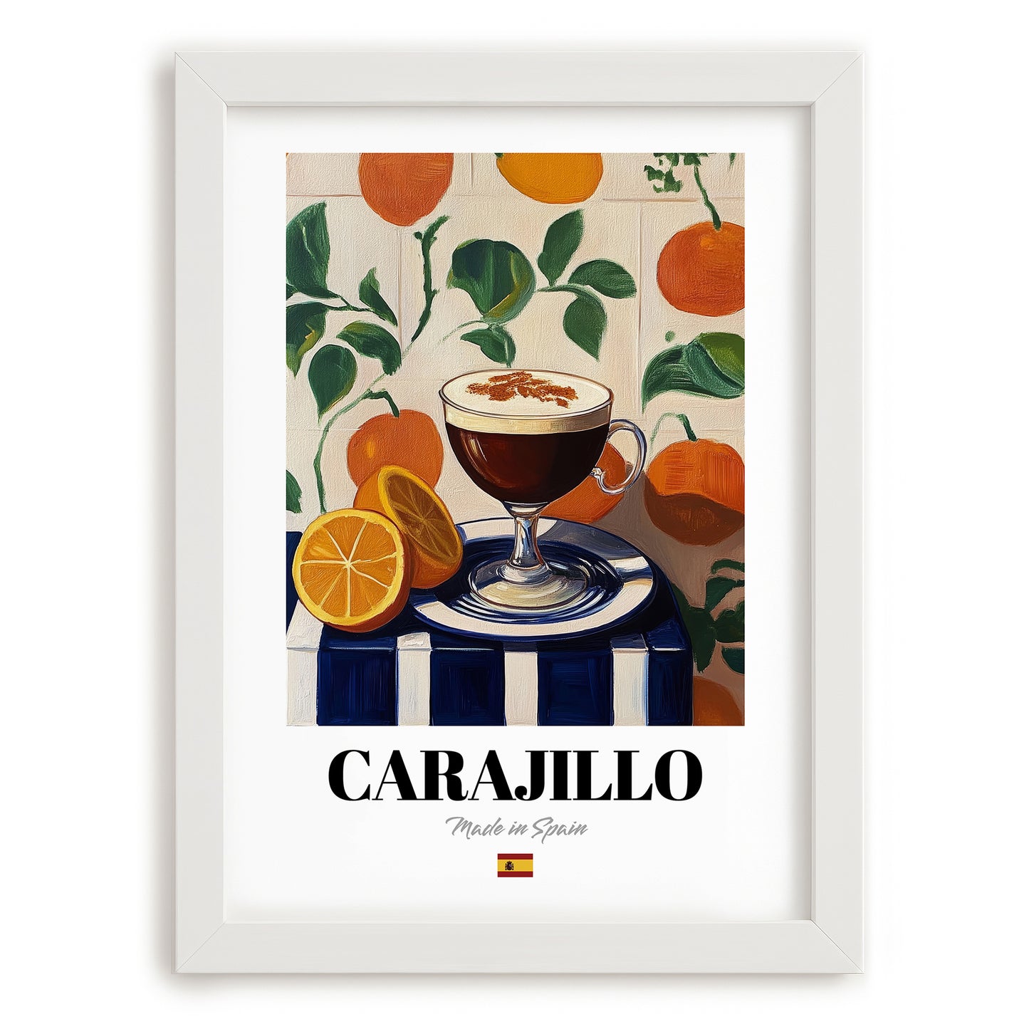Carajillo – Spanish Coffee, Espresso Bar Print, placed in minimal white frame