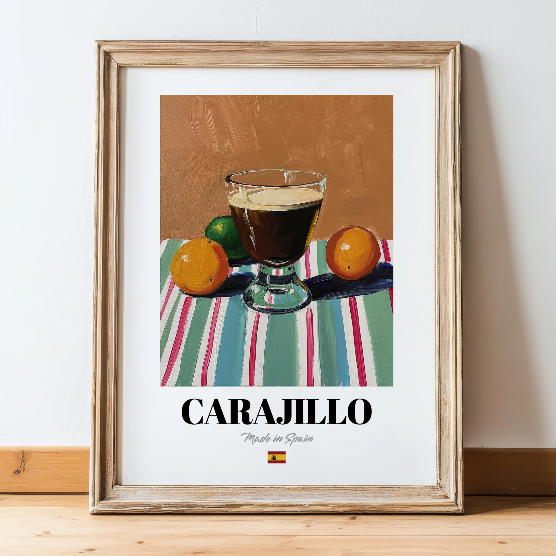 Carajillo – Spanish Coffee, Konditorei Print, in wooden frame leaning on the floor