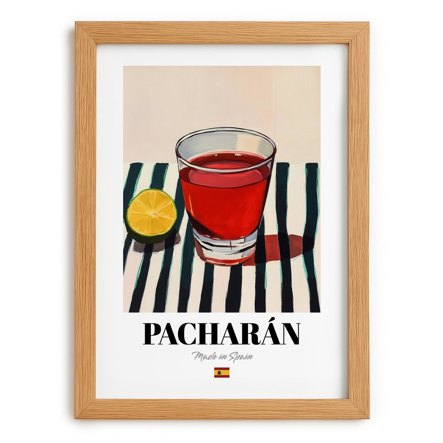 Pacharán – Spanish Liqueur Drink, Beach Bar Poster, set in oak frame