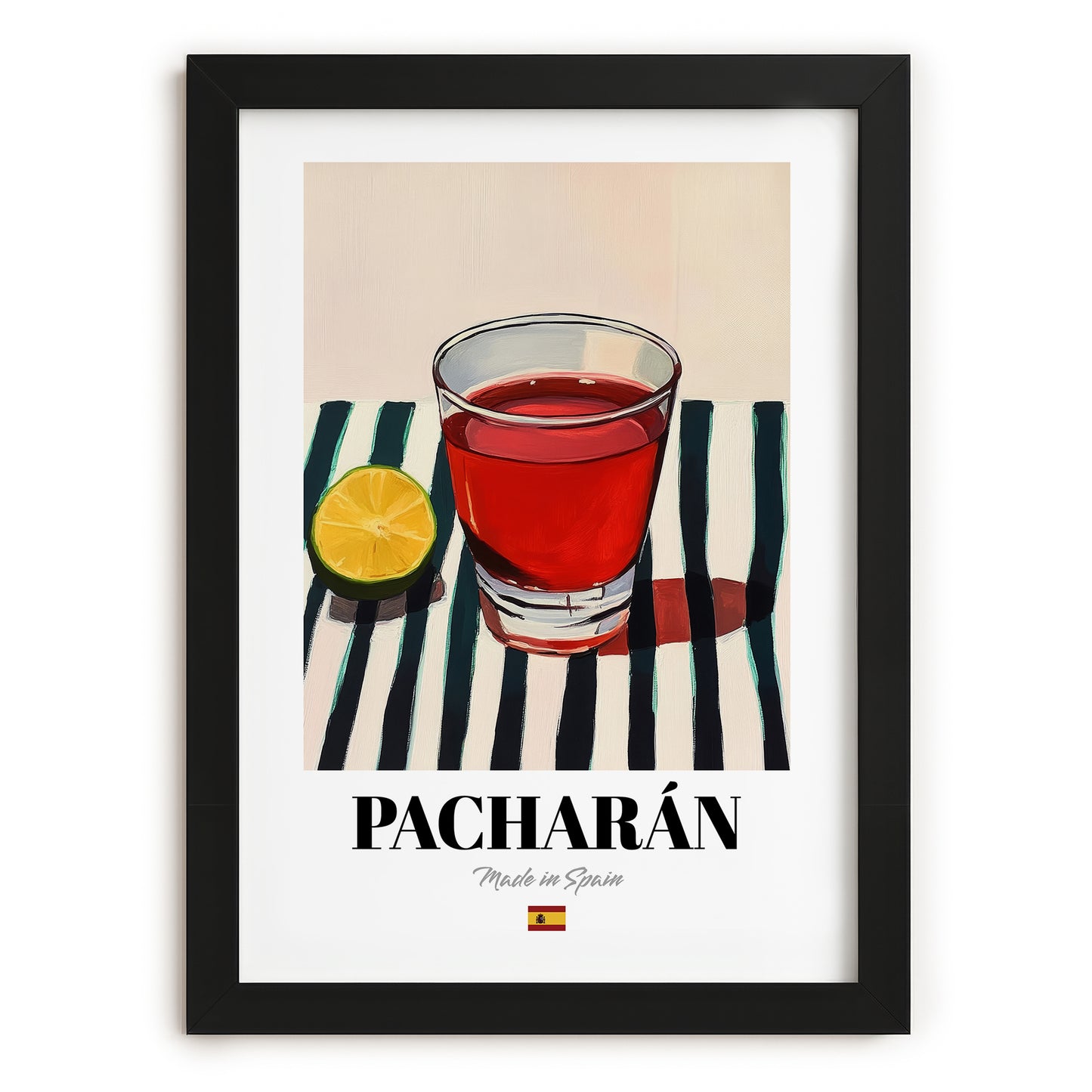 Pacharán – Spanish Liqueur Drink, Beach Bar Poster, in sleek black frame