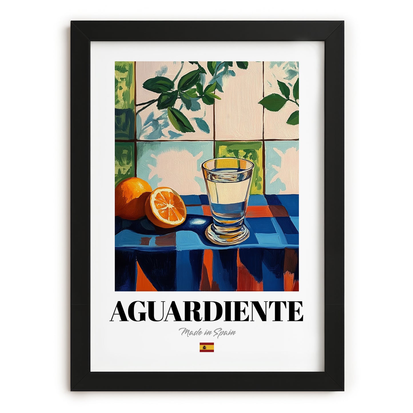 Aguardiente – Spanish Spirit Drink, Cocktail Lounge Art, in sleek black frame