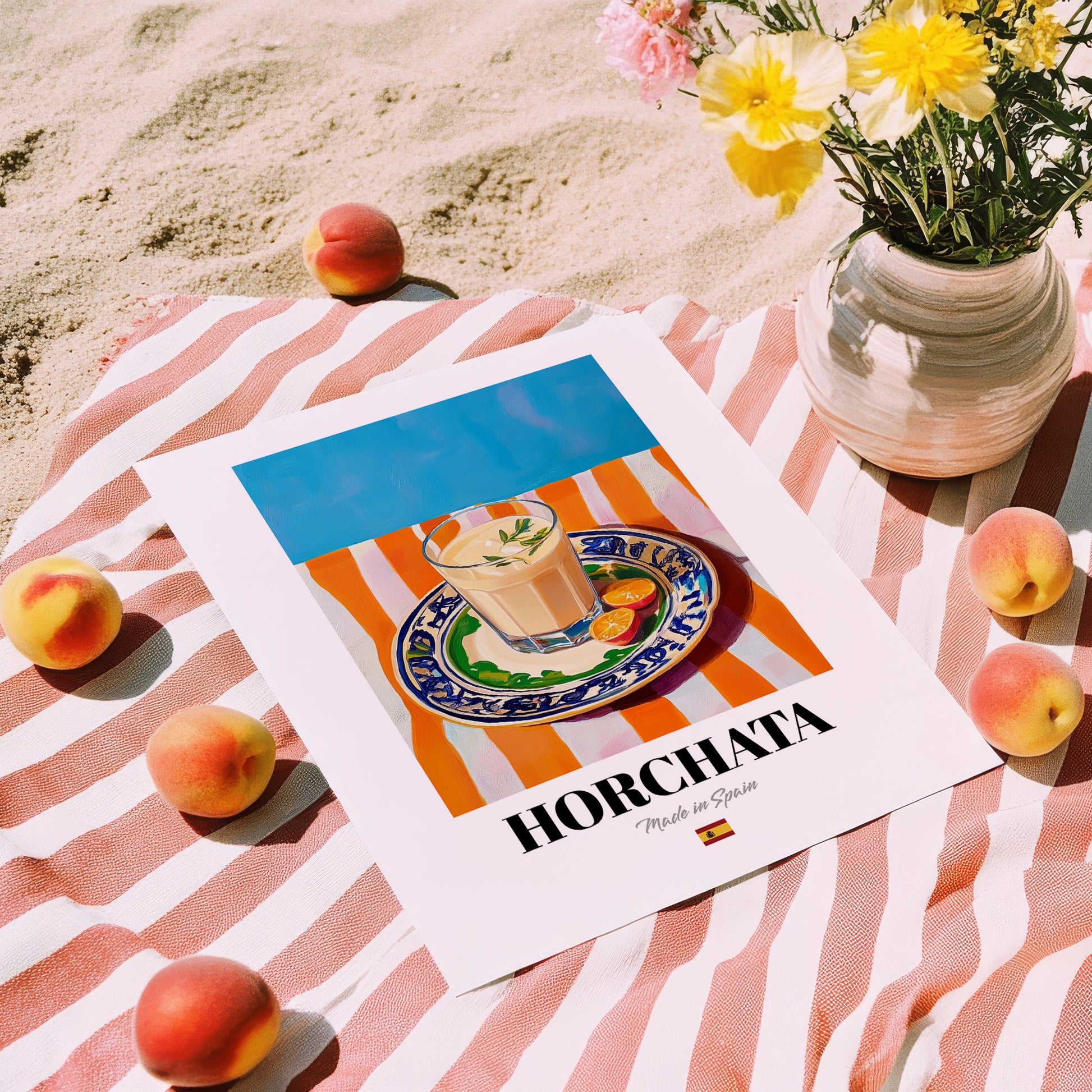 Horchata – Spanish Beverage Drink, Jazz Bar Poster, unframed on coastal sand