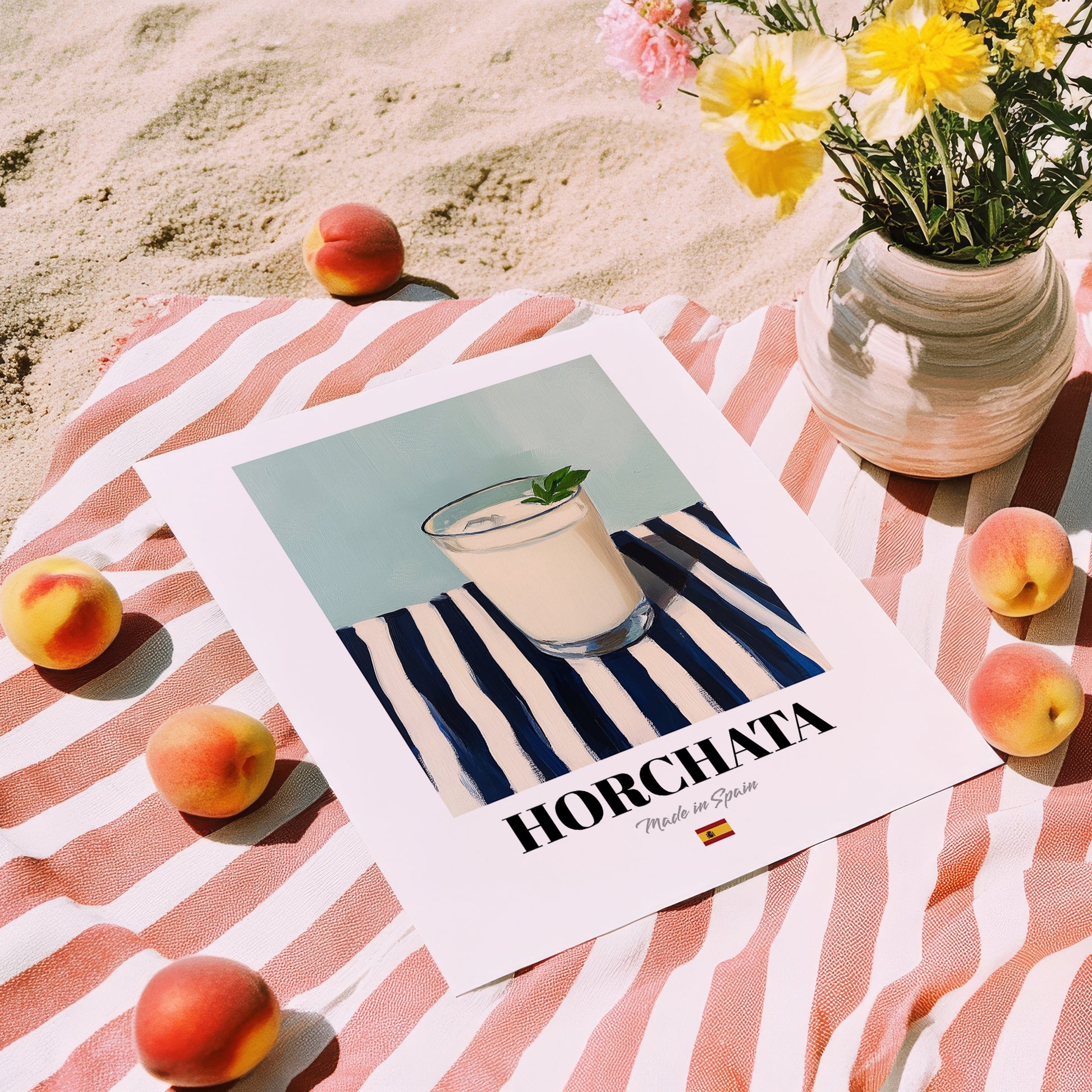 Horchata – Spanish Beverage Drink, Hotel Lobby Poster, unframed on coastal sand
