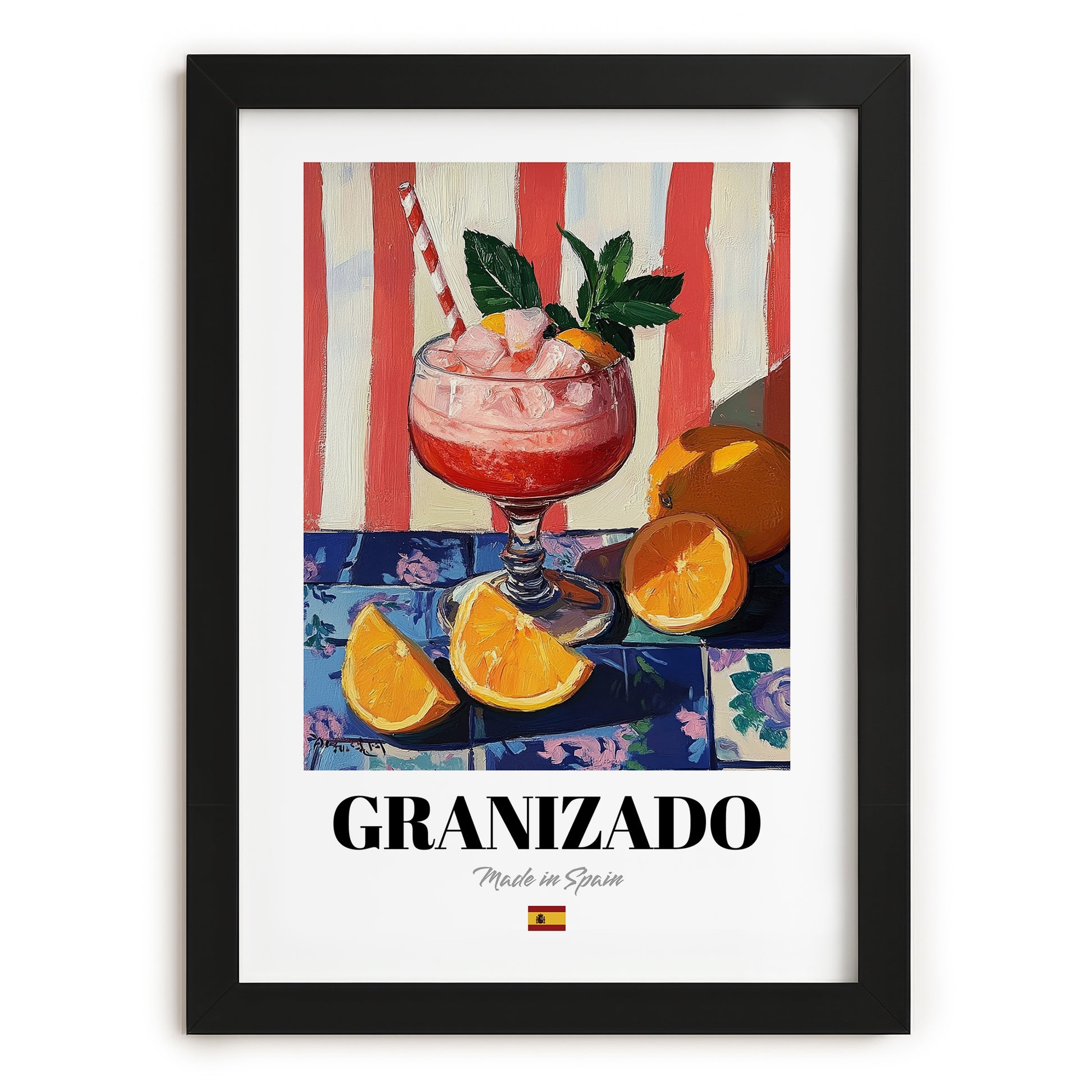 Granizado – Spanish Beverage Drink, Jazz Bar Wall Art, in sleek black frame