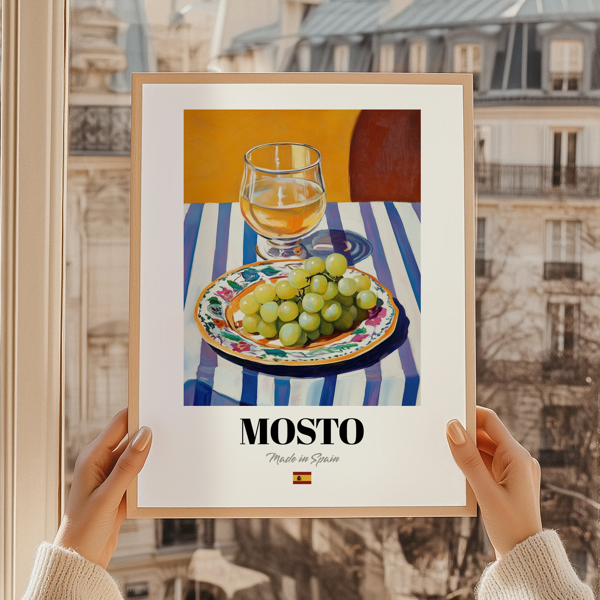 Mosto – Spanish Beverage Drink, Sky Bar Art, styled in a charming Paris street view