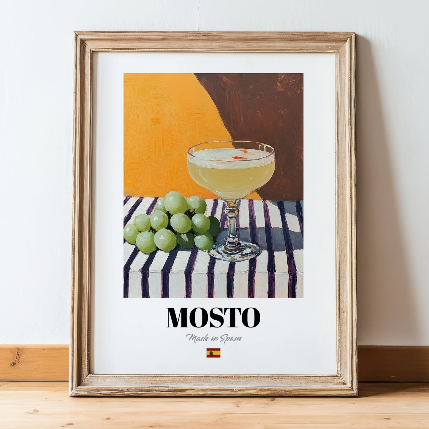 Mosto – Spanish Beverage Drink, Cocktail Lounge Poster, in wooden frame leaning on the floor