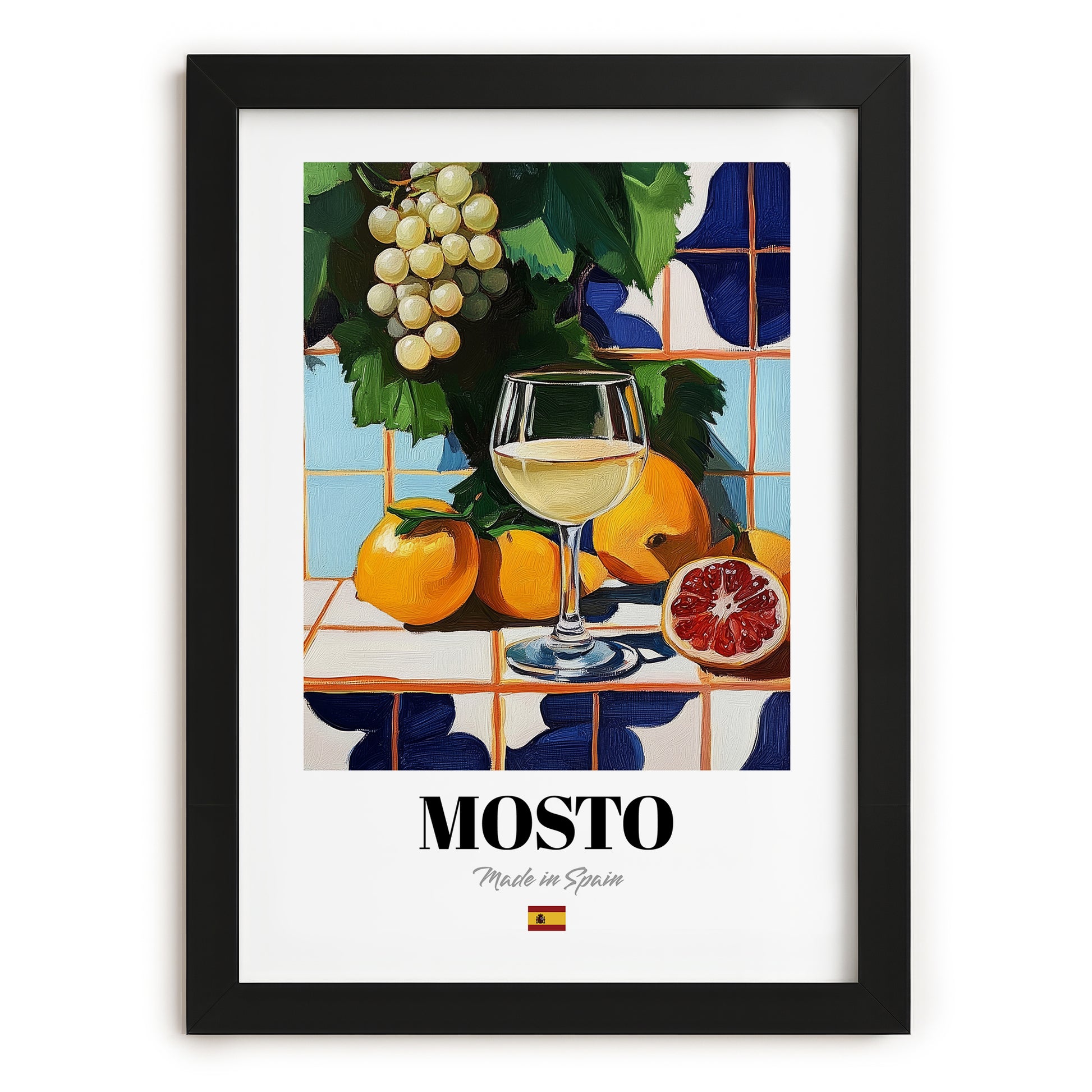 Mosto – Spanish Beverage Drink, Beach Bar Poster, in sleek black frame