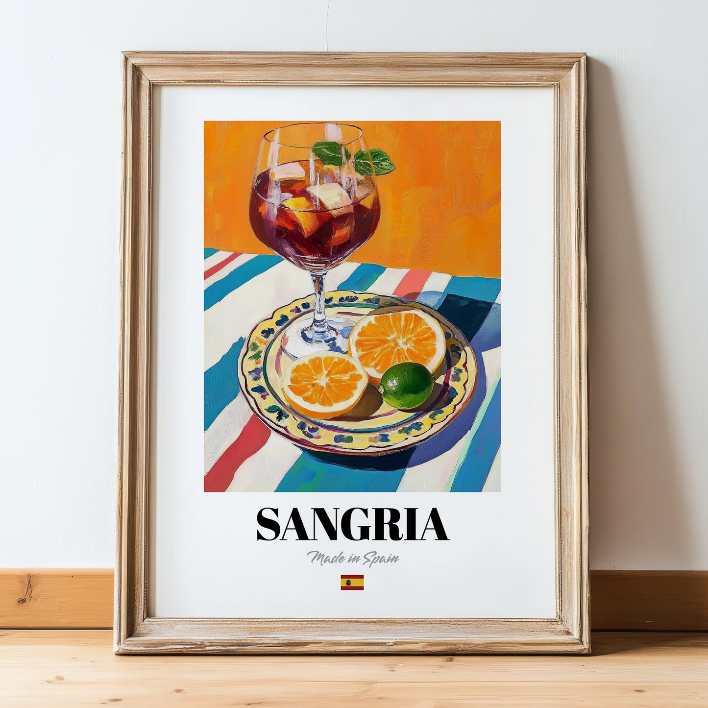 Sangria – Spanish Cocktail Drink, Cocktail Lounge Painting, in wooden frame leaning on the floor