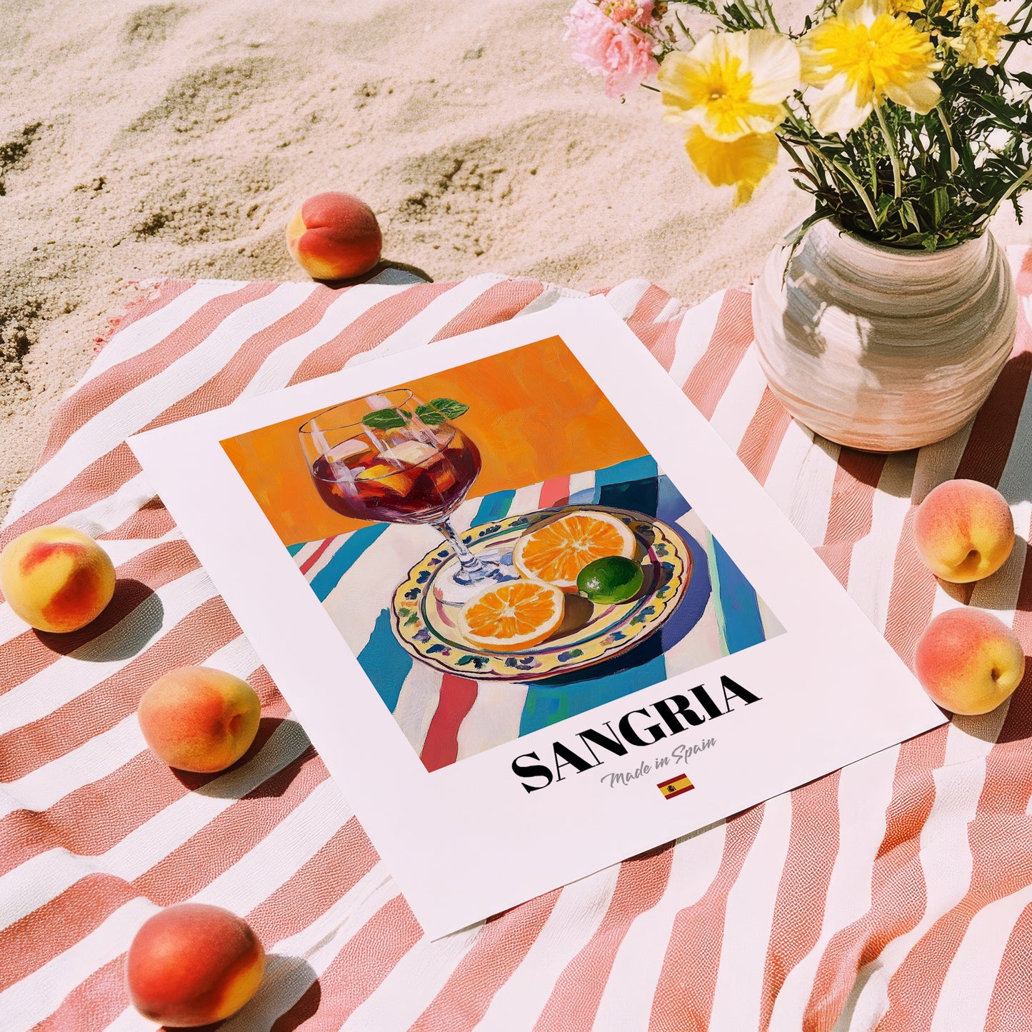 Sangria – Spanish Cocktail Drink, Cocktail Lounge Painting, unframed on coastal sand