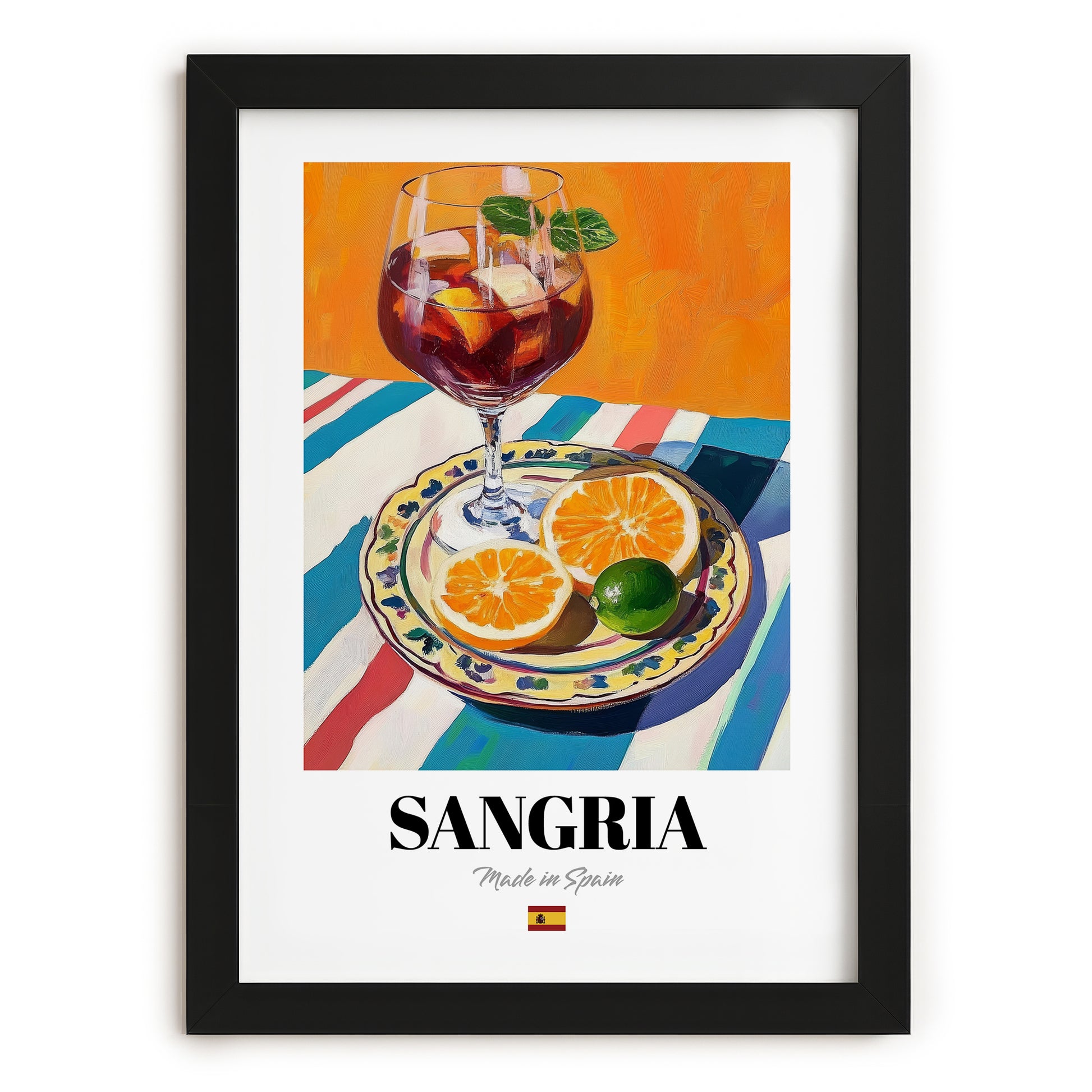 Sangria – Spanish Cocktail Drink, Cocktail Lounge Painting, in sleek black frame