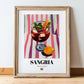 Sangria – Spanish Cocktail Drink, Cocktail Lounge Poster, in wooden frame leaning on the floor