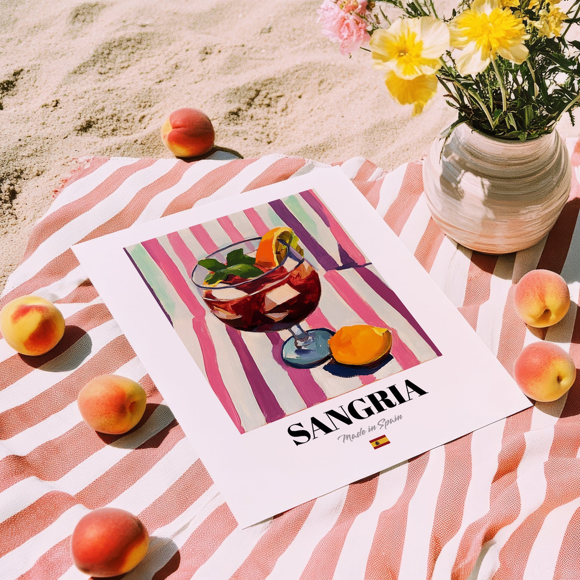Sangria – Spanish Cocktail Drink, Cocktail Lounge Poster, unframed on coastal sand