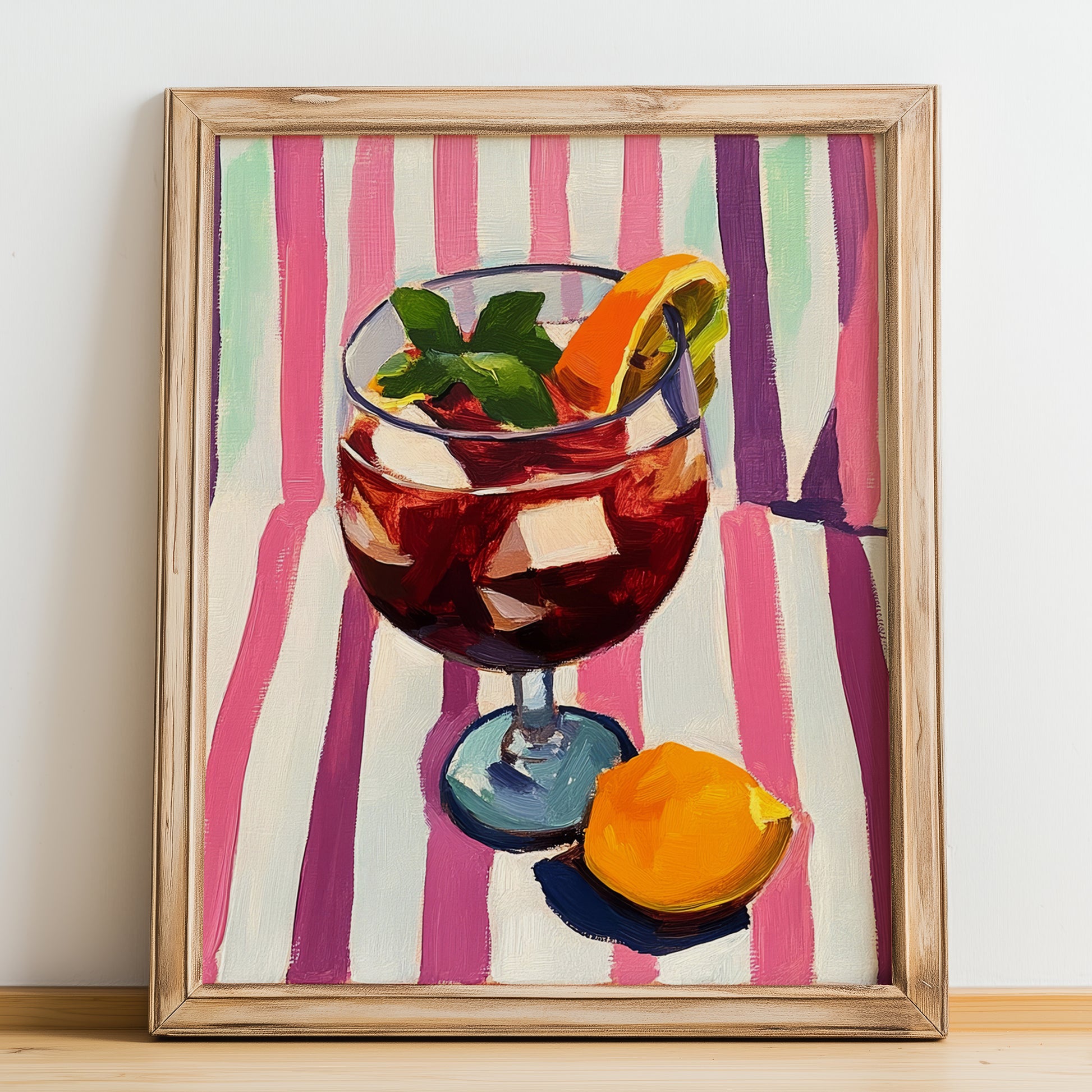 Sangria – Spanish Cocktail Drink, Cocktail Lounge Poster, no-text version framed in wood