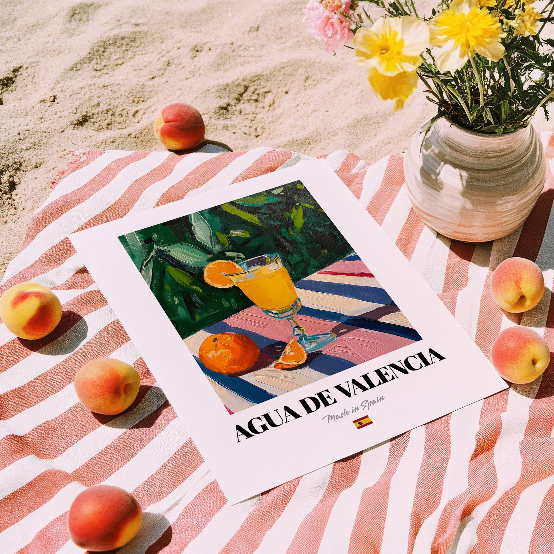 Agua de Valencia – Spanish Cocktail Drink, Sky Bar Wall Art, unframed on coastal sand