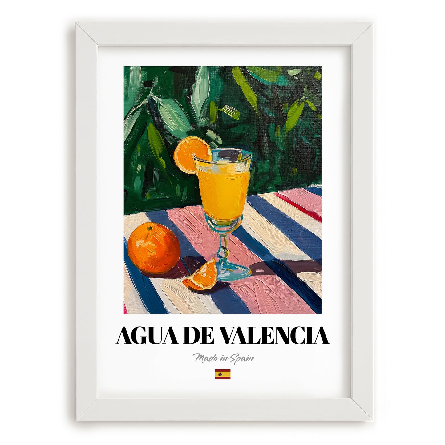 Agua de Valencia – Spanish Cocktail Drink, Sky Bar Wall Art, placed in minimal white frame