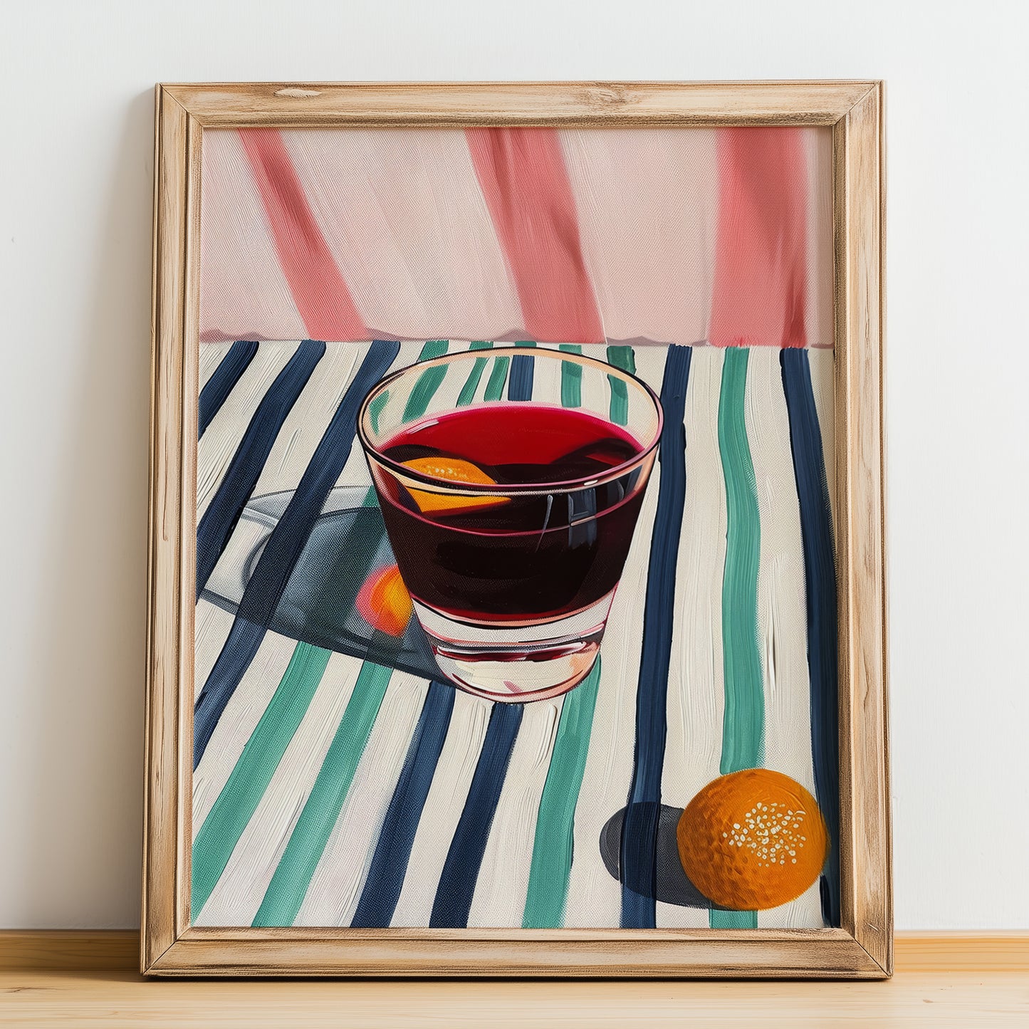 Tinto de Verano – Spanish Cocktail Drink, Speakeasy Illustration, no-text version framed in wood