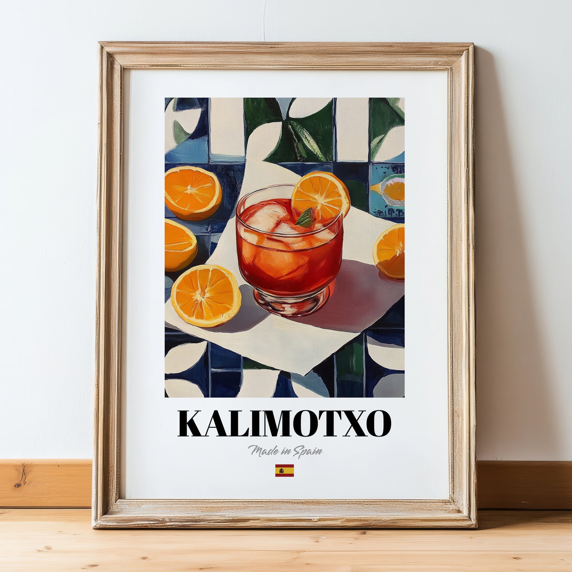 Kalimotxo – Spanish Cocktail Drink, Sky Bar Painting, in wooden frame leaning on the floor