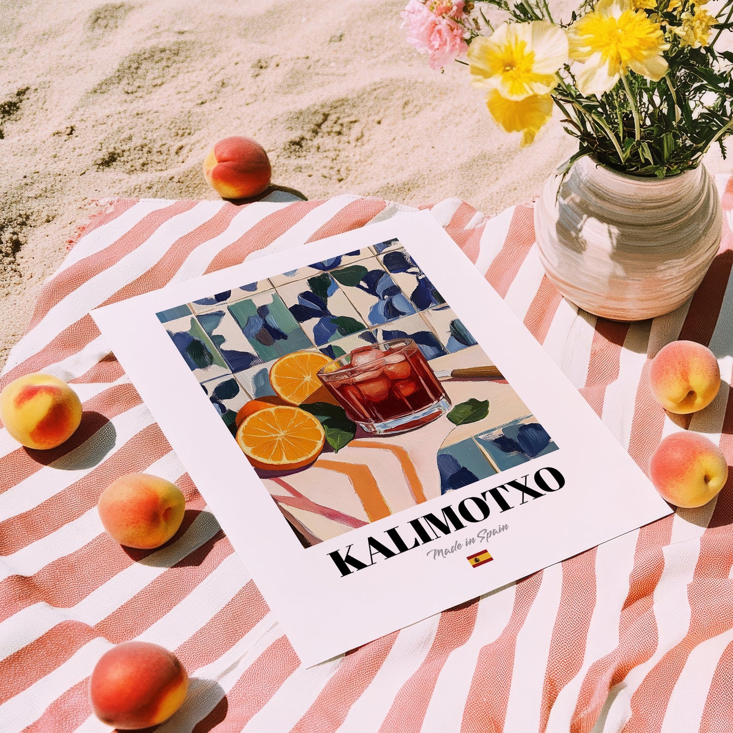 Kalimotxo – Spanish Cocktail Drink, Jazz Bar Wall Art, unframed on coastal sand