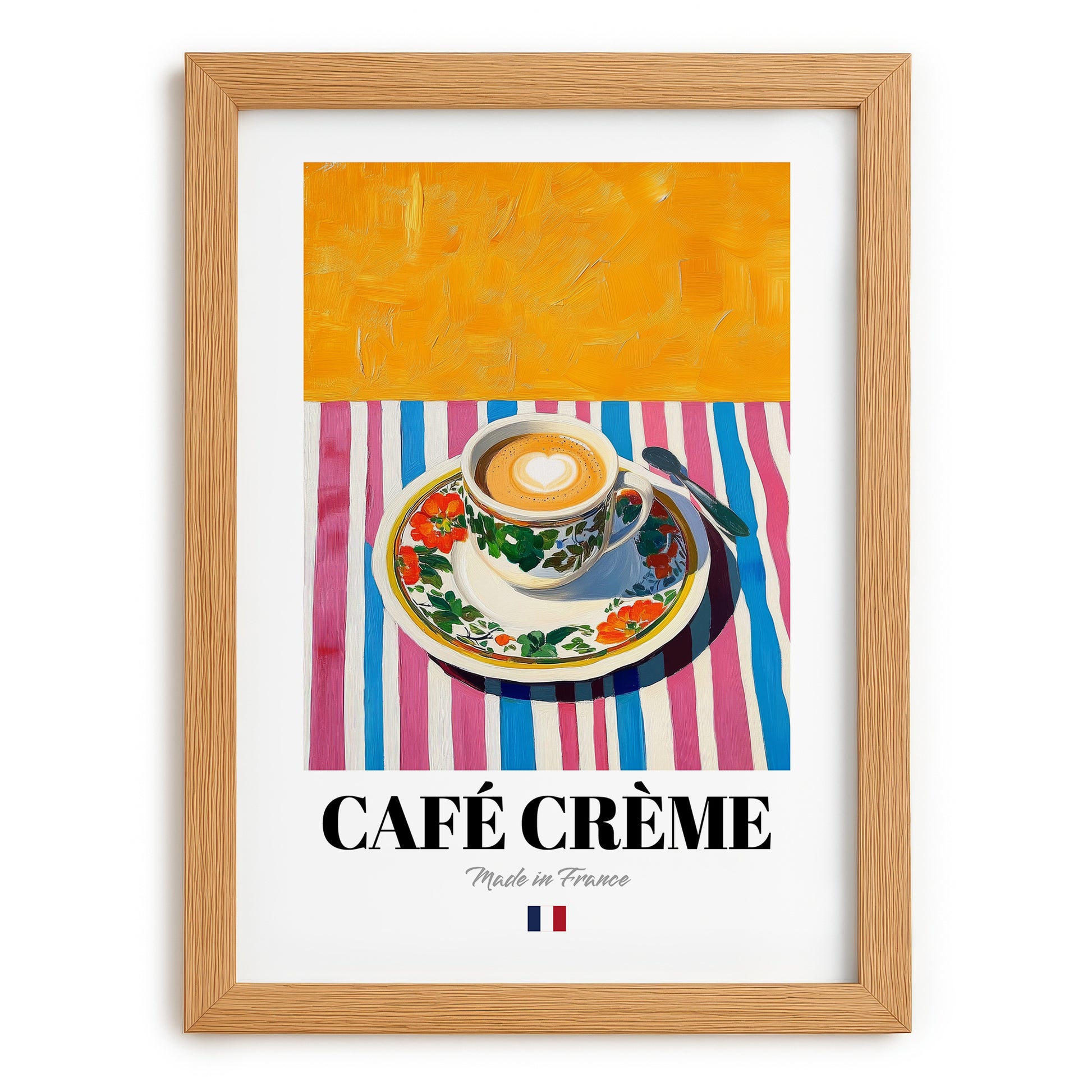 Café Crème – French Coffee, Espresso Bar Wall Art, set in oak frame