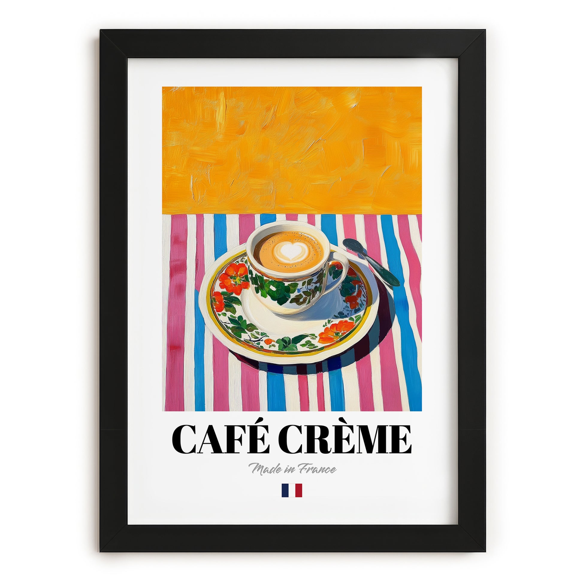 Café Crème – French Coffee, Espresso Bar Wall Art, in sleek black frame