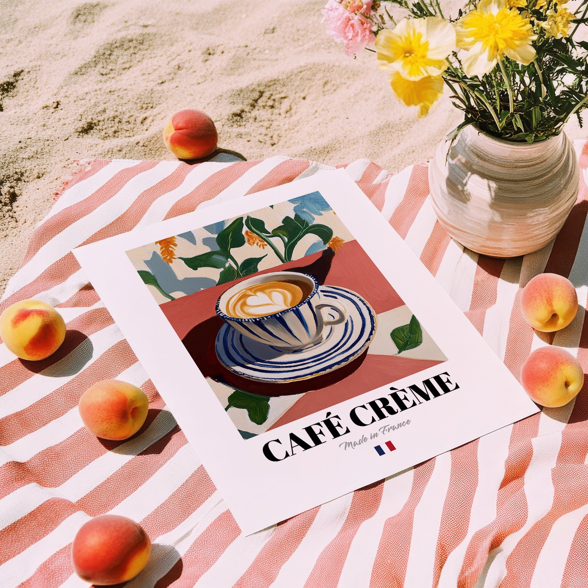 Café Crème – French Coffee, Espresso Bar Wall Decor, unframed on coastal sand