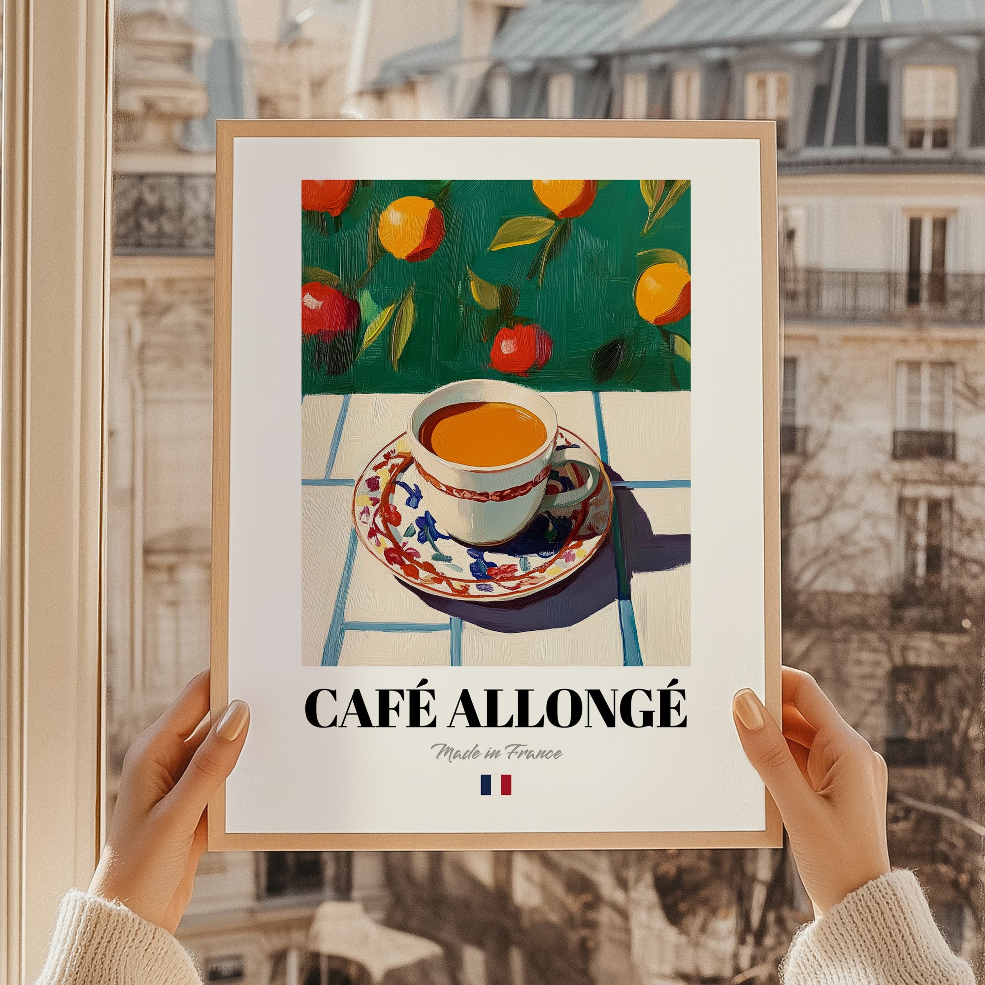 Café Allongé – French Coffee, Street Café Wall Art, styled in a charming Paris street view